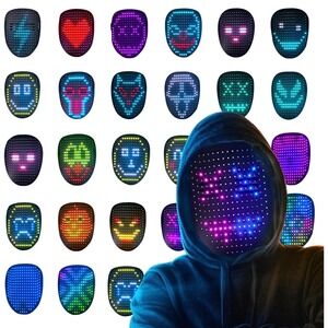 NWT LED Light Up Mask Gesture Sensing Voice Changer Halloween Cosplay